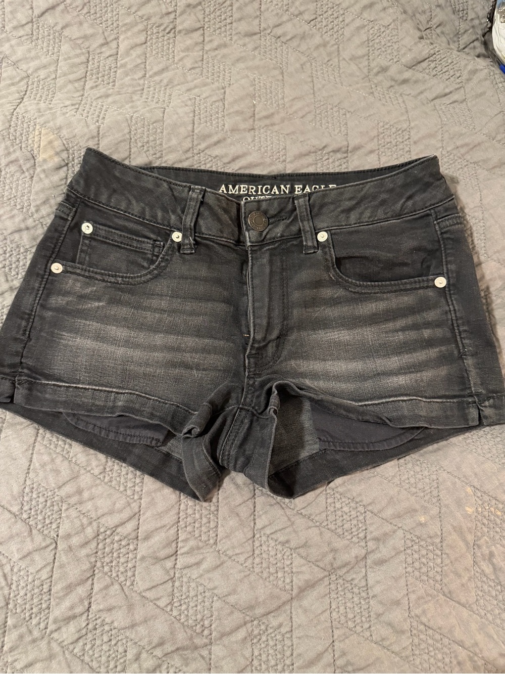 American Eagle Outfitters Black Faded Denim Mid-Rise Women's Shorts
